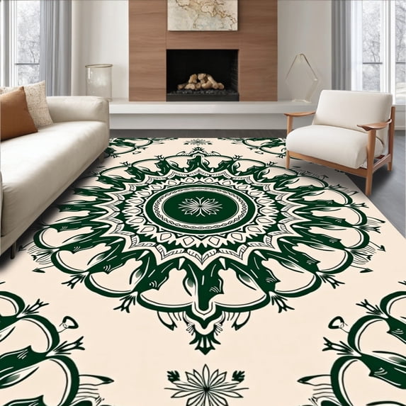 ODIKA 4' x 6' Machine Washable Non-Slip Area Rug, Middle Eastern Medallion High Traffic Rug, Ivory, 340616