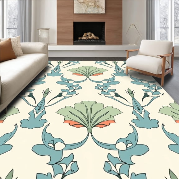 ODIKA 4' x 6' Machine Washable Non-Slip Area Rug, Middle Eastern Palmette High Traffic Rug, Blue, 409112