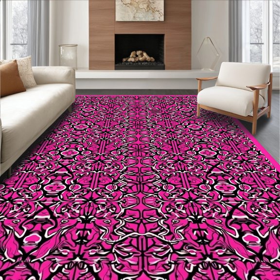ODIKA 4' x 6' Machine Washable Non-Slip Area Rug, Middle Eastern Vine High Traffic Rug, Pink, 291028