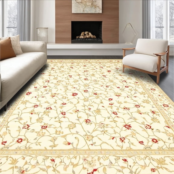 ODIKA 4' x 6' Machine Washable Non-Slip Area Rug, Middle Eastern vine High Traffic Rug, Beige, 46554