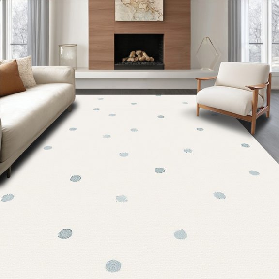 ODIKA 4'x6' Machine Washable Non-Slip Area Rug, Natural Dotted Design High Traffic Rug, White, 311048