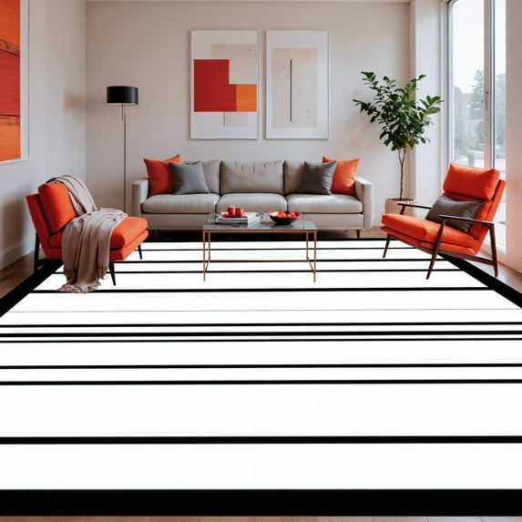 ODIKA 4' x 6' Machine Washable Non-Slip Area Rug, Minimalist Horizontal-Stripe High Traffic Rug, Gray, 39219