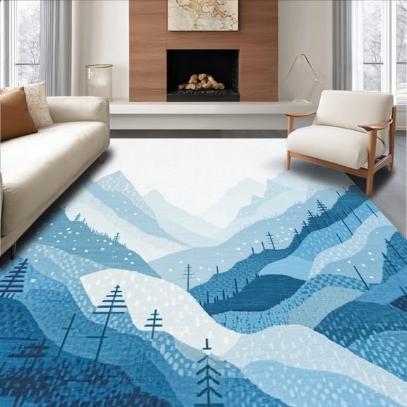 ODIKA 4'x6' Machine Washable Non-Slip Area Rug, Arctic Whisper Sculpted Surface Throw High Traffic Rug, Sky blue, 121933
