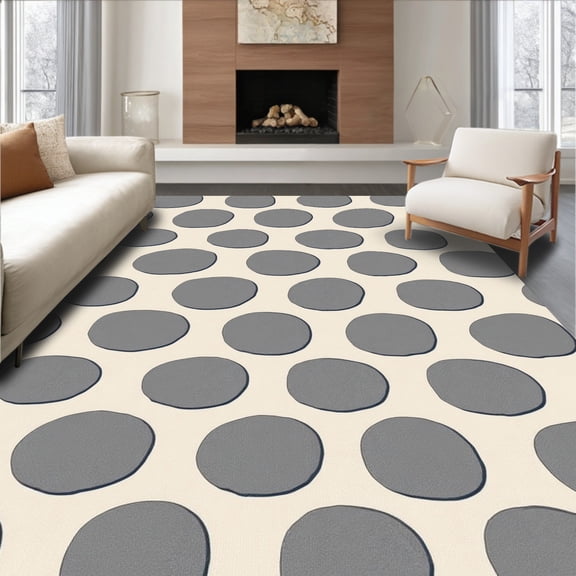 ODIKA 4'x6' Machine Washable Non-Slip Area Rug, Contemporary Spotted Gray & Ivory High Traffic Rug, Beige, 312026