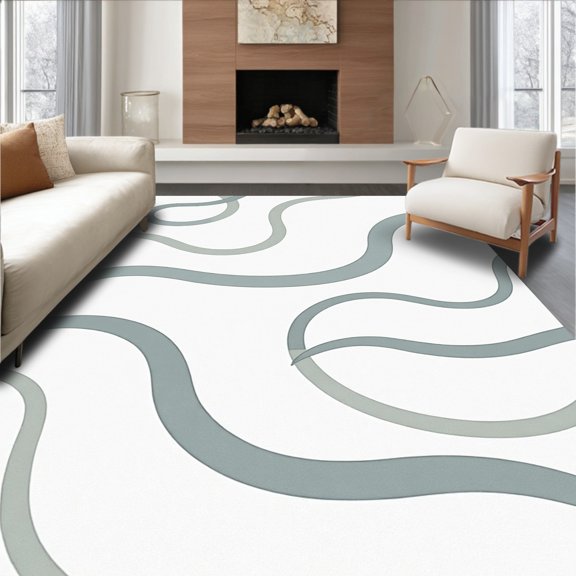 ODIKA 4' x 6' Machine Washable Non-Slip Area Rug, Minimalist Squiggle High Traffic Rug, Gray, 548549