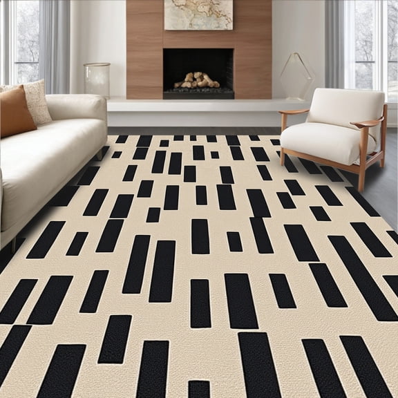 ODIKA 4'x6' Machine Washable Non-Slip Area Rug, Elegant Leopard Print Featuring Unique Beige and Black Design High Traffic Rug, Black, 312533