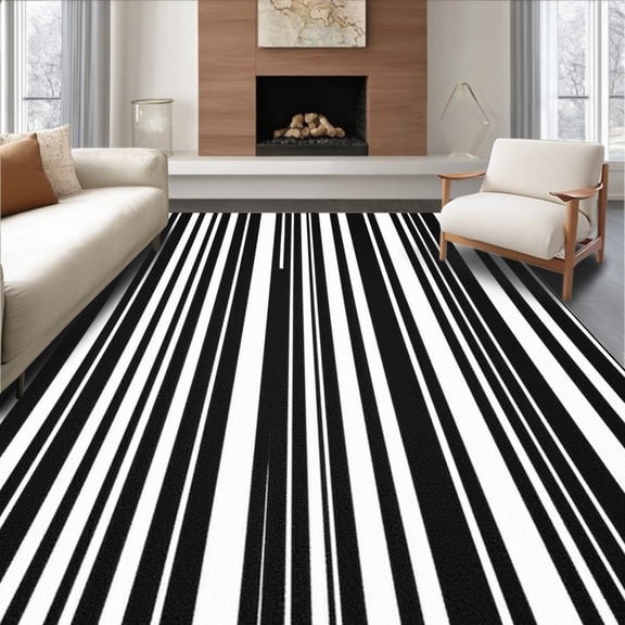 ODIKA 4' x 6' Machine Washable Non-Slip Area Rug, Minimalist Vertical-Stripes High Traffic Rug, Black, 311534