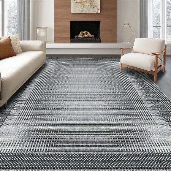 ODIKA 4'x6' Machine Washable Non-Slip Area Rug, Shadow Contemporary Grey Accent Dark Design High Traffic Rug, Gray, 110238