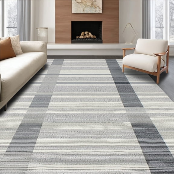 ODIKA 4'x6' Machine Washable Non-Slip Area Rug, Stylish Grey Textured Design Modern Accent High Traffic Rug, Gray, 110223