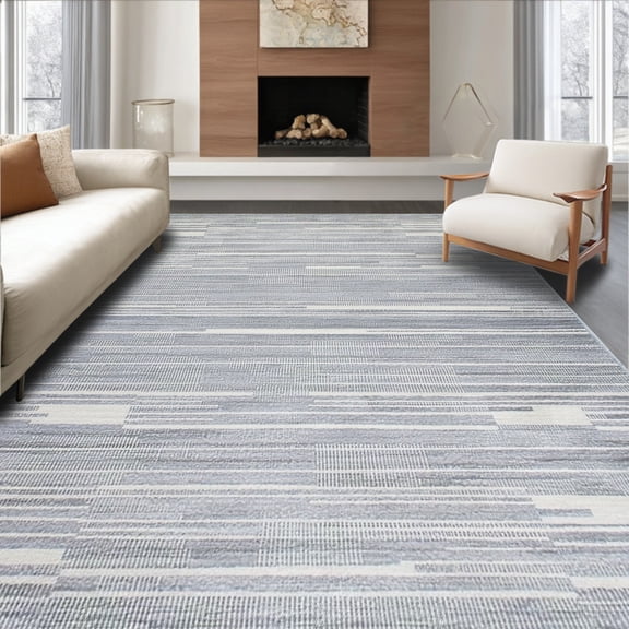 ODIKA 4'x6' Machine Washable Non-Slip Area Rug, Trendy Grey with Modern Zigzag High Traffic Rug, Gray, 109400