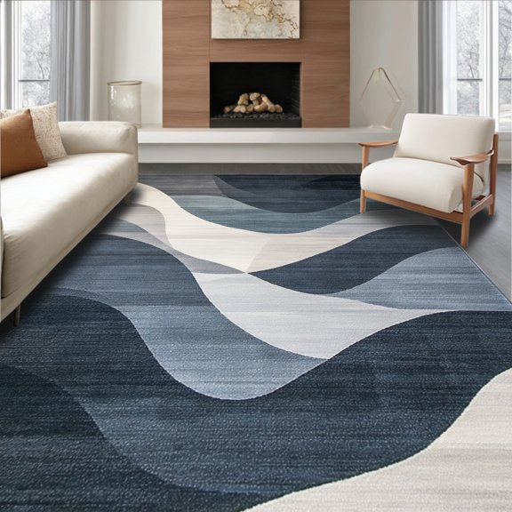 ODIKA 4' x 6' Machine Washable Non-Slip Area Rug, Modern Waves High Traffic Rug, Gray, 270847
