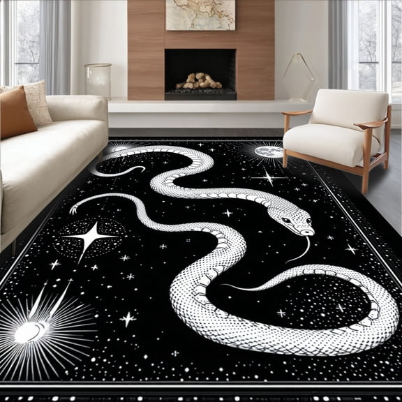 ODIKA 4' x 6' Machine Washable Non-Slip Area Rug, Occult snake High Traffic Rug, Black, 91008
