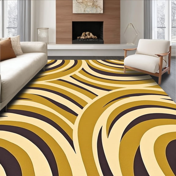 ODIKA 4' x 6' Machine Washable Non-Slip Area Rug, Op Art Circle High Traffic Rug, Beige, 384072