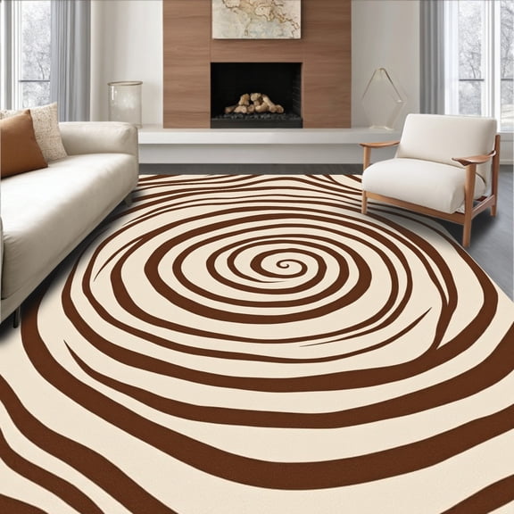 ODIKA 4'x6' Machine Washable Non-Slip Area Rug, Blended Latte Ripple Effect Fuzzy with Concentric Flow Design High Traffic Rug, Beige, 424720
