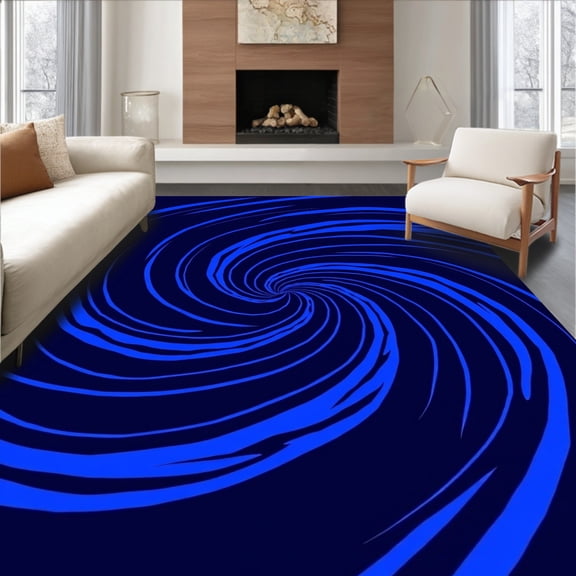 ODIKA 4' x 6' Machine Washable Non-Slip Area Rug, Op Art Spiral High Traffic Rug, Blue, 446915