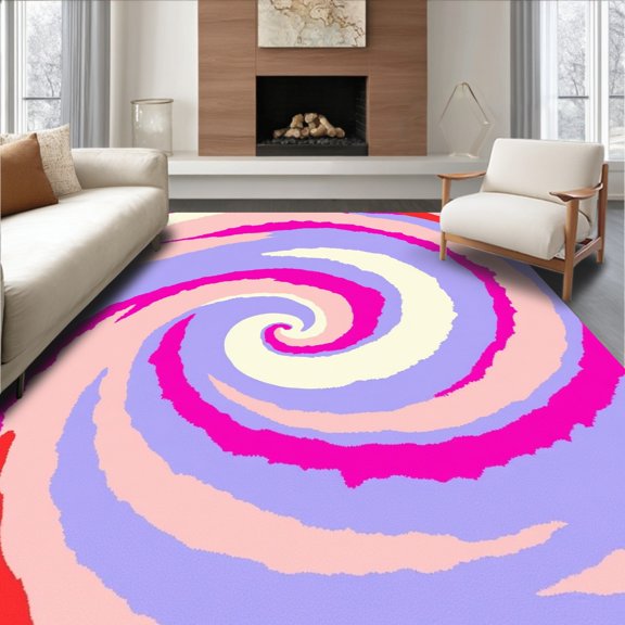 ODIKA 4' x 6' Machine Washable Non-Slip Area Rug, Op Art Spiral High Traffic Rug, Pink, 335474