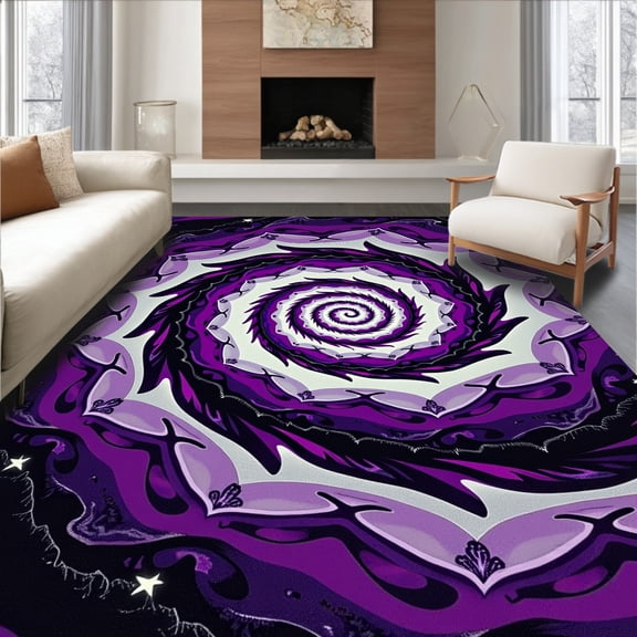 ODIKA 4' x 6' Machine Washable Non-Slip Area Rug, Op Art Spiral High Traffic Rug, Purple, 455005