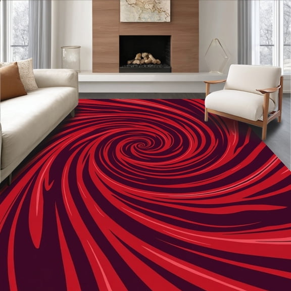 ODIKA 4' x 6' Machine Washable Non-Slip Area Rug, Op Art Spiral High Traffic Rug, Red, 446508