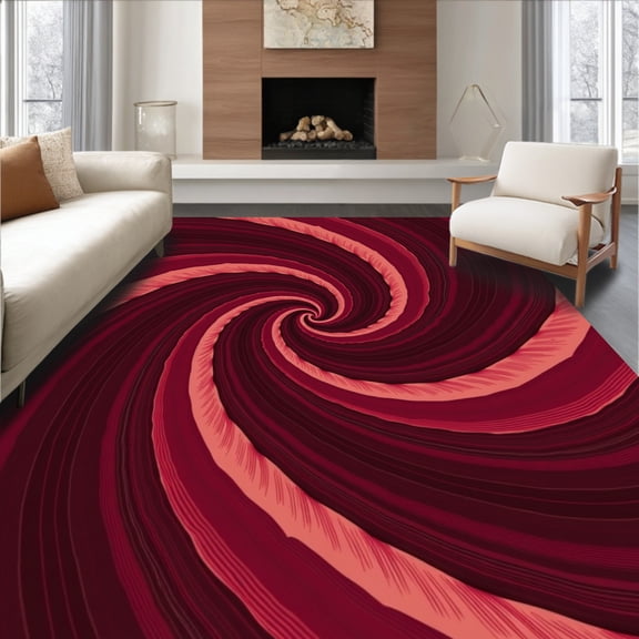 ODIKA 4' x 6' Machine Washable Non-Slip Area Rug, Op Art Spiral High Traffic Rug, Red, 446580