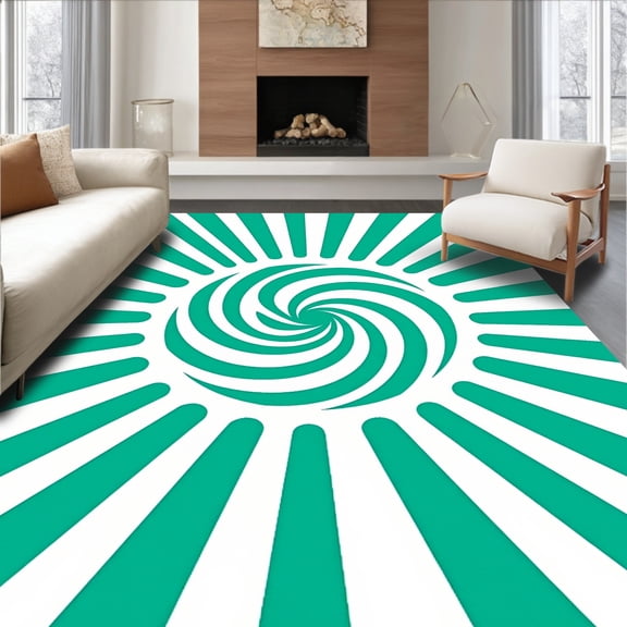 ODIKA 4' x 6' Machine Washable Non-Slip Area Rug, Op Art Spiral High Traffic Rug, Teal, 425117
