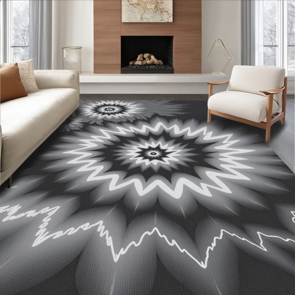ODIKA 4'x6' Machine Washable Non-Slip Area Rug, Storm Cloud Vortex High Traffic Rug, Black, 428268