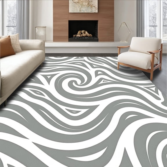 ODIKA 4' x 6' Machine Washable Non-Slip Area Rug, Op Art Swirl High Traffic Rug, Gray, 386272