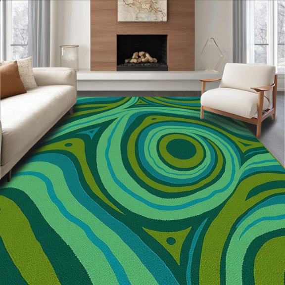 ODIKA 4' x 6' Machine Washable Non-Slip Area Rug, Op Art Wave High Traffic Rug, Green, 435269