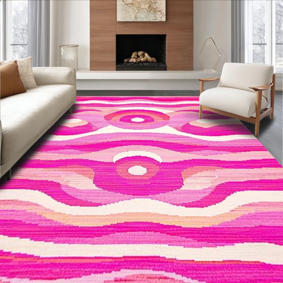 ODIKA 4' x 6' Machine Washable Non-Slip Area Rug, Op Art Wave High Traffic Rug, Pink, 126653