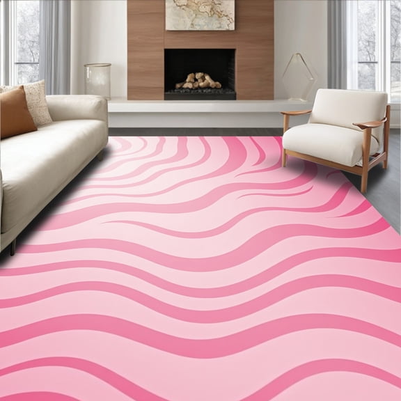 ODIKA 4' x 6' Machine Washable Non-Slip Area Rug, Op Art Wave High Traffic Rug, Pink, 366814