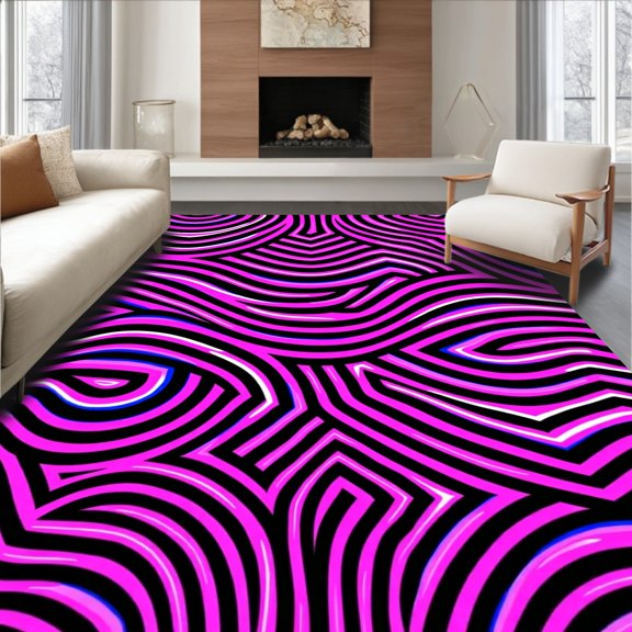ODIKA 4' x 6' Machine Washable Non-Slip Area Rug, Op Art Zigzag High Traffic Rug, Pink, 556297