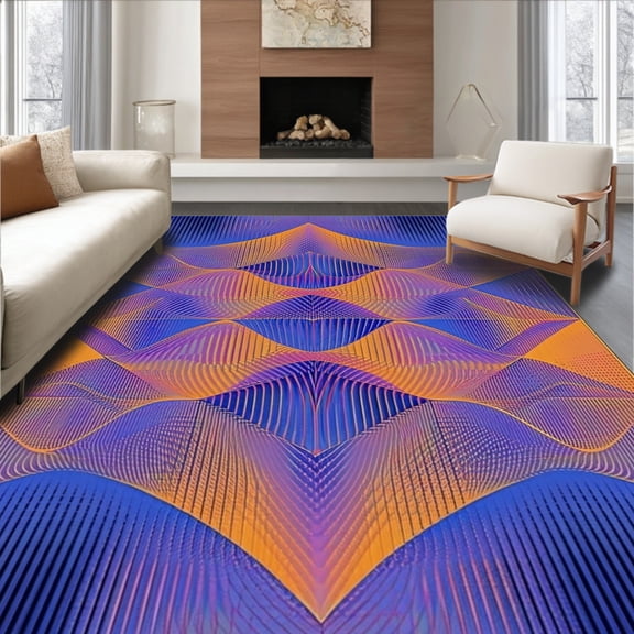 ODIKA 4' x 6' Machine Washable Non-Slip Area Rug, Op Art chevron High Traffic Rug, Blue, 89317
