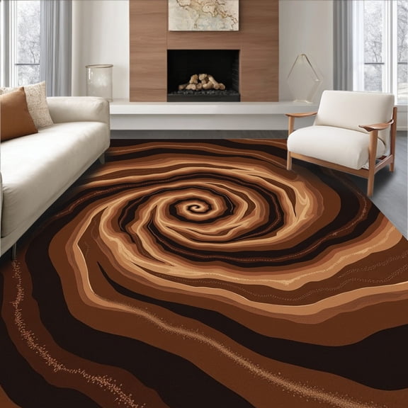ODIKA 4' x 6' Machine Washable Non-Slip Area Rug, Op Art spiral High Traffic Rug, Brown, 592471