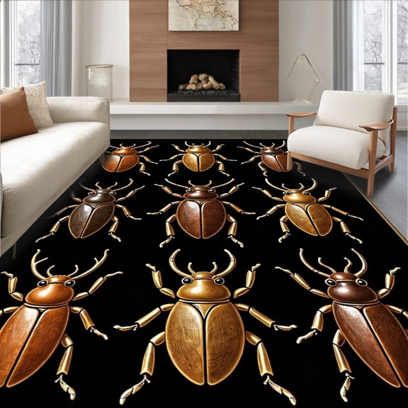 ODIKA 4' x 6' Machine Washable Non-Slip Area Rug, Photorealistic Beetle High Traffic Rug, Brown, 472008