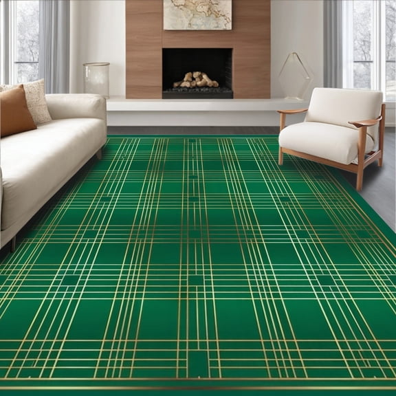 ODIKA 4'x6' Machine Washable Non-Slip Area Rug, Sophisticated Play High Traffic Rug, Green, 36158