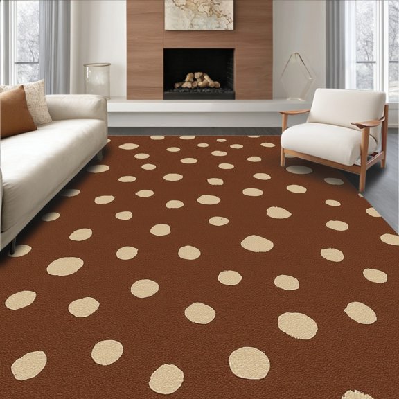 ODIKA 4' x 6' Machine Washable Non-Slip Area Rug, Polka Dot Polka-Dot High Traffic Rug, Brown, 302255