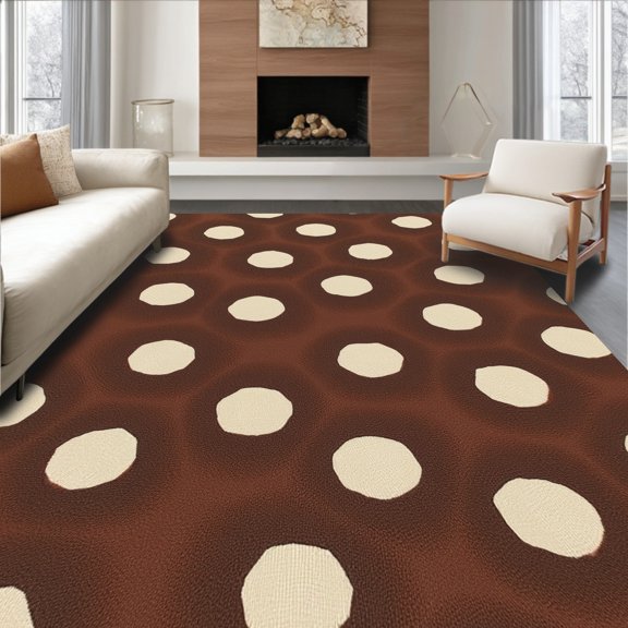 ODIKA 4' x 6' Machine Washable Non-Slip Area Rug, Polka Dot Polka-Dot High Traffic Rug, Brown, 326821