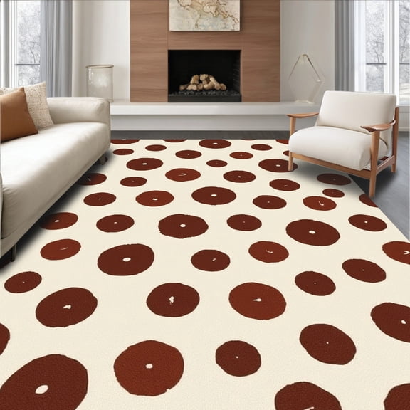 ODIKA 4' x 6' Machine Washable Non-Slip Area Rug, Polka Dot Polka-Dot High Traffic Rug, Brown, 328342