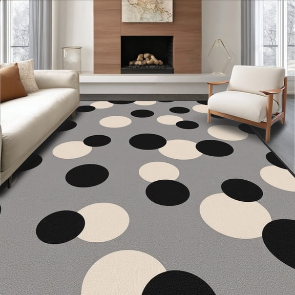 ODIKA 4' x 6' Machine Washable Non-Slip Area Rug, Polka Dot Polka-Dot High Traffic Rug, Gray, 311988