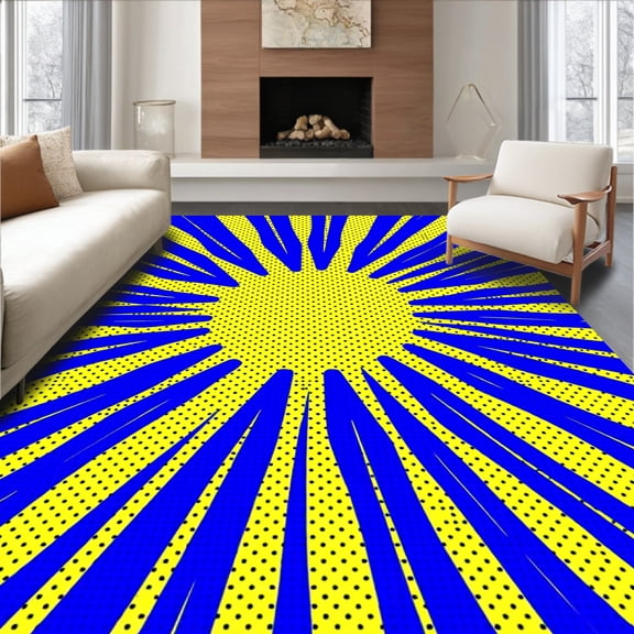 ODIKA 4'x6' Machine Washable Non-Slip Area Rug, Book Pop Art Explosion Burst Graphics High Traffic Rug, Blue, 700066