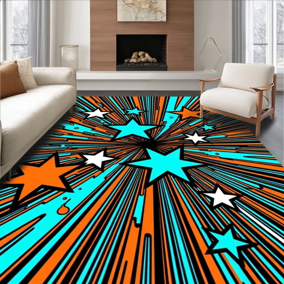 ODIKA 4'x6' Machine Washable Non-Slip Area Rug, Sprint Trail Graphic Floor High Traffic Rug, Orange, 700048