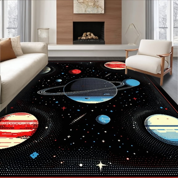 ODIKA 4'x6' Machine Washable Non-Slip Area Rug, Lively Interstellar Journey High Traffic Rug, Blue, 36453
