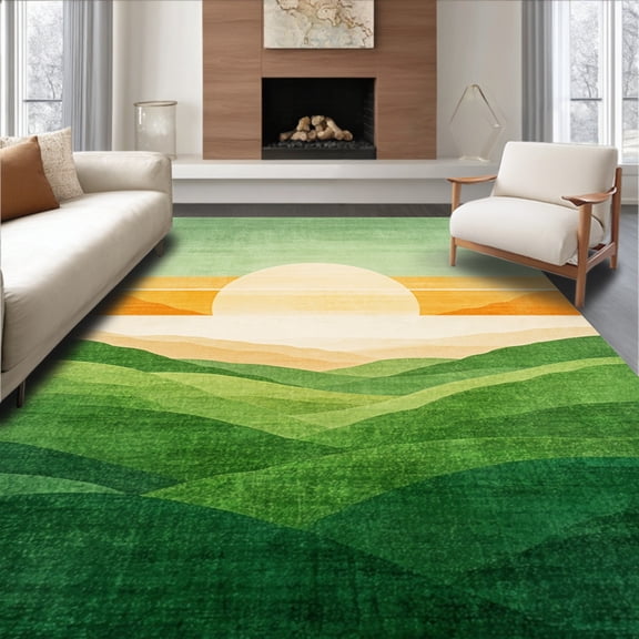 ODIKA 4'x6' Machine Washable Non-Slip Area Rug, Sunrise Meadow Indoor Accent High Traffic Rug, Green, 198928