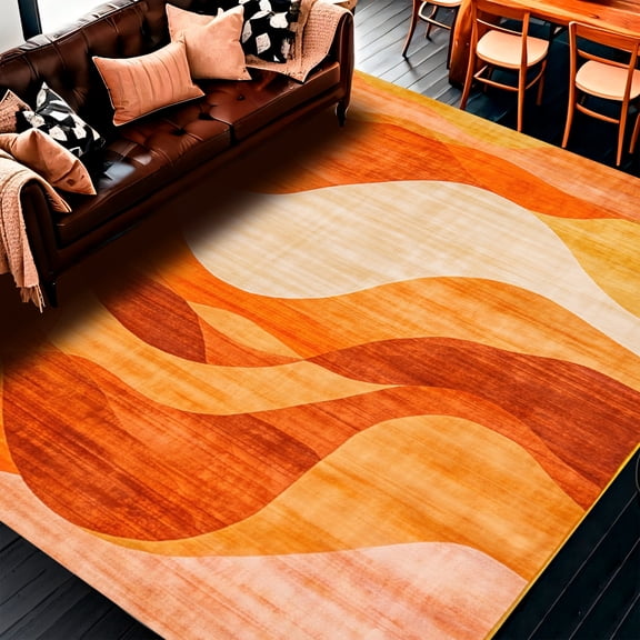 ODIKA 4'x6' Machine Washable Non-Slip Area Rug, Artisan Brushstroke Abstract Decorative Flooring With Wavy Lines High Traffic Rug, Beige, 148821