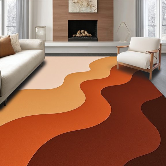 ODIKA 4' x 6' Machine Washable Non-Slip Area Rug, Retro Wave High Traffic Rug, Beige, 451175