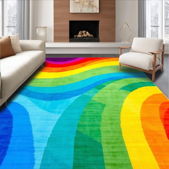 ODIKA 4'x6' Machine Washable Non-Slip Area Rug, Whimsical Playmat High Traffic Rug, Red, 144385