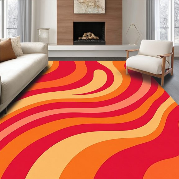 ODIKA 4' x 6' Machine Washable Non-Slip Area Rug, Retro Wave High Traffic Rug, Red, 430641