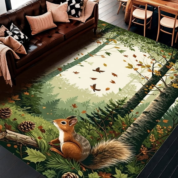 ODIKA 4' x 6' Machine Washable Non-Slip Area Rug, Scandinavian Birch-Tree High Traffic Rug, Brown, 282266