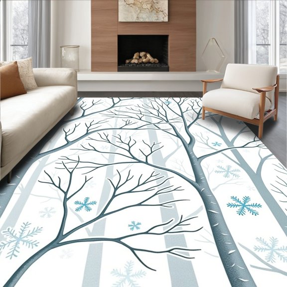 ODIKA 4' x 6' Machine Washable Non-Slip Area Rug, Scandinavian Tree High Traffic Rug, Gray, 439242