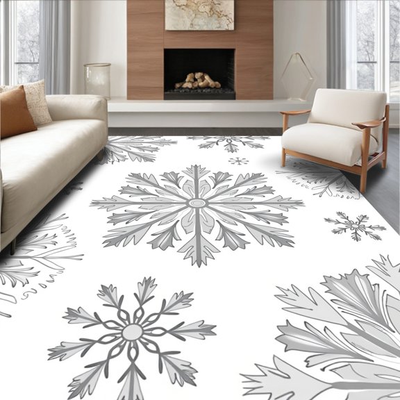 ODIKA 4' x 6' Machine Washable Non-Slip Area Rug, Scandinavian snowflake High Traffic Rug, Gray, 732520