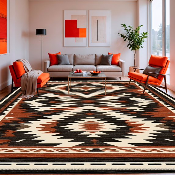 ODIKA 4' x 6' Machine Washable Non-Slip Area Rug, Southwestern Diamond High Traffic Rug, Brown, 126237